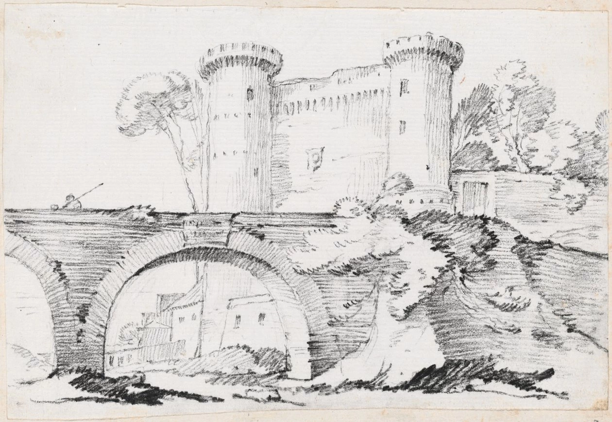 Joseph-Marie Vien-132-Un ponte di pietra e l'ingresso fortificato di una città - National Gallery of Art